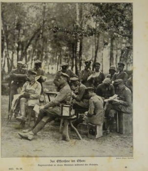 1917 - alter Druck - Zur Offensive im Osten: Regimentsstab in einem Wäldchen während eines Gefechts